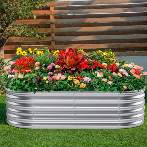 Galvanized Raised Garden Bed Kit 4x2x1.5ft Oval Metal Planter Box for Vegetables Outdoor V57489