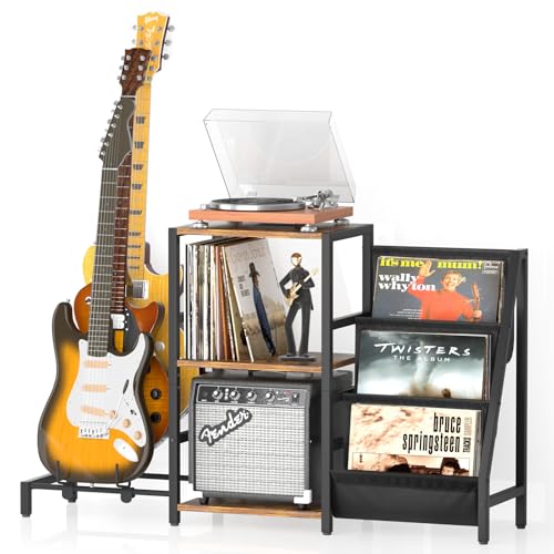 Record Player Stand with Guitar and Vinyl Storage J9238