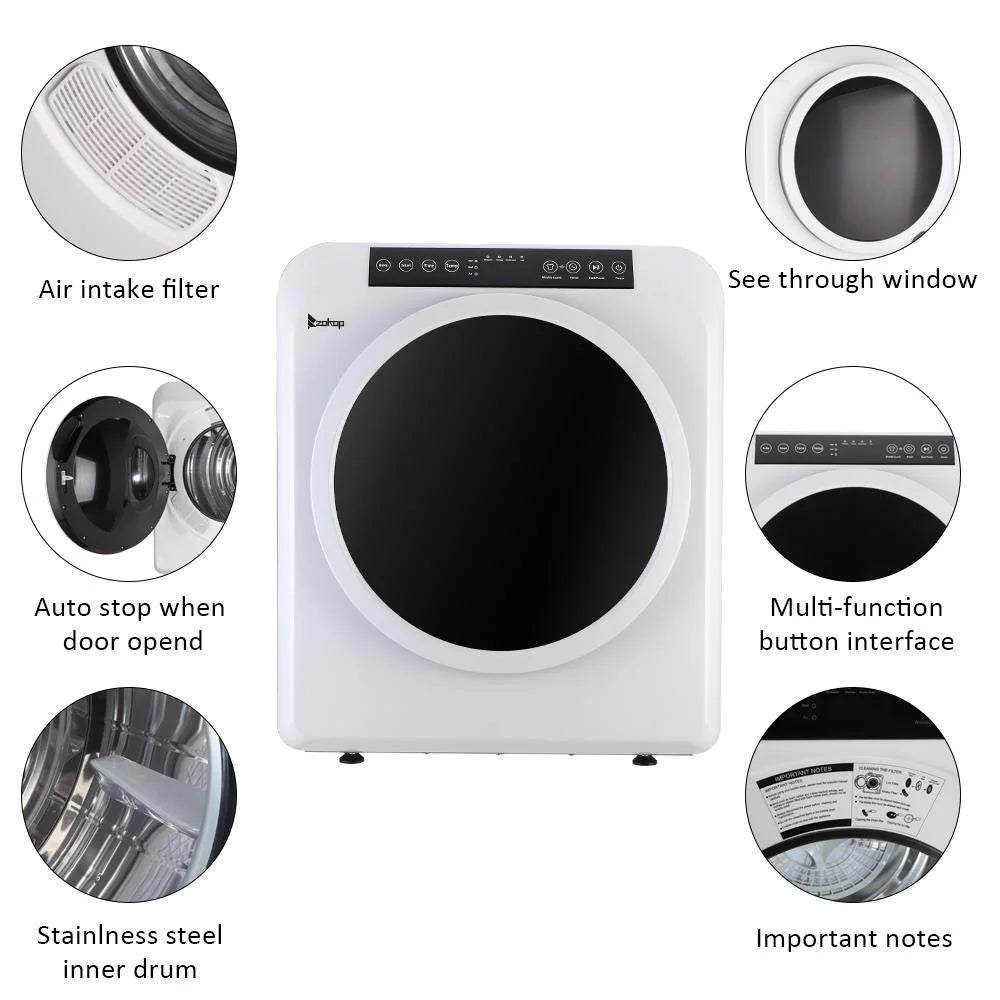 Compact Electric Clothes Dryer 13lbs Capacity Stainless Steel, White W209
