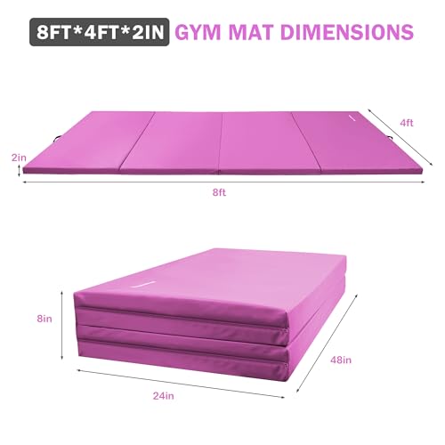 Folding Exercise Gymnastics Mat, 4x8x2 Inch, with Carrying Handles P466