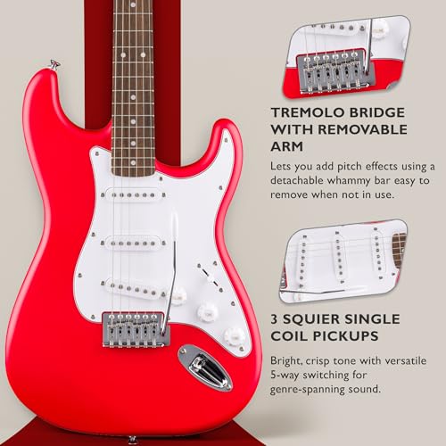 Stratocaster Electric Guitar Bundle with Amplifier, Gig Bag, Strap, Cable, Picks, and DVD F102