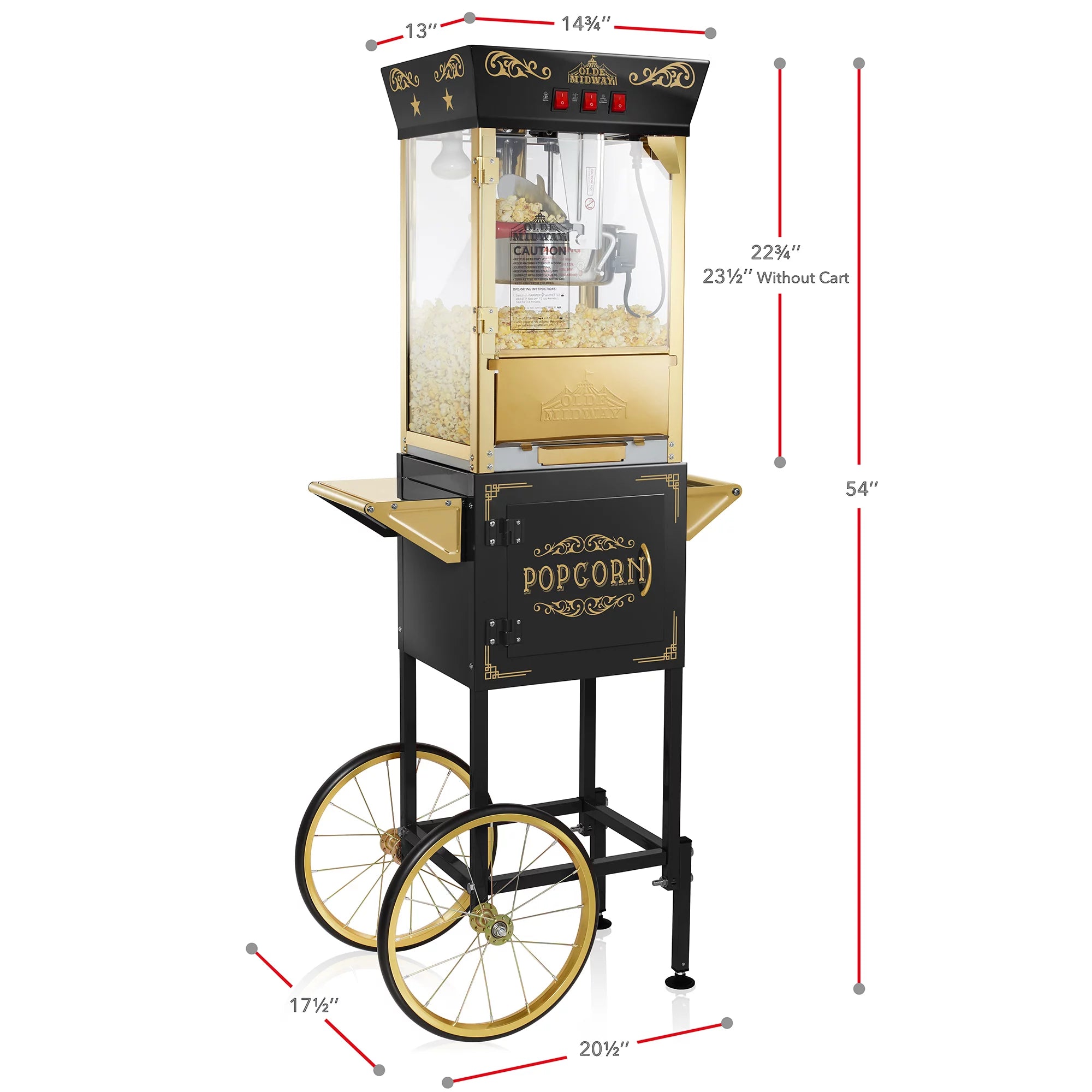Movie Theater-Style Popcorn Machine with Cart and 8 oz Kettle, Black L2429