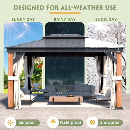 12x20 ft Hardtop Gazebo Double Roof Galvanized Steel Canopy Outdoor Aluminum Frame with Netting and Curtains X191579