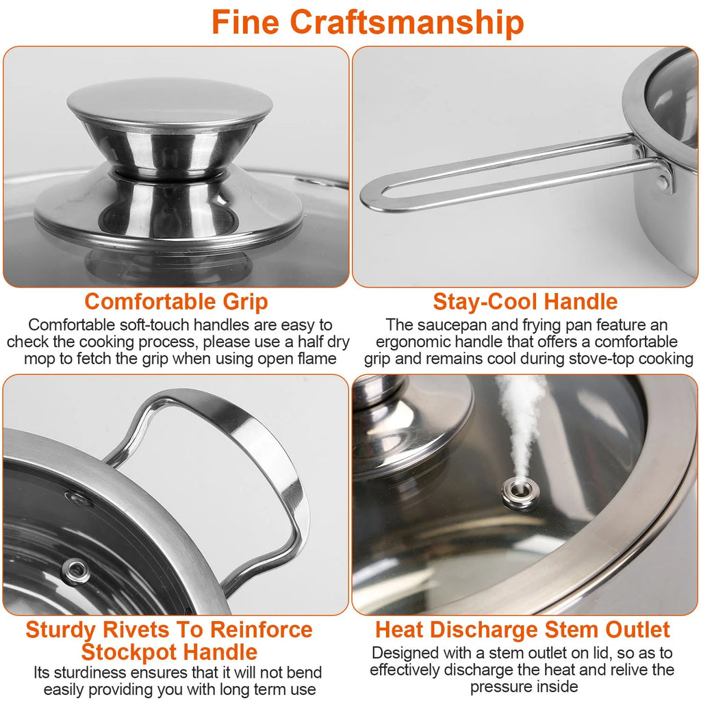 Stainless Steel Cookware Set with Stockpot, Saucepan, and Frying Pan D755813
