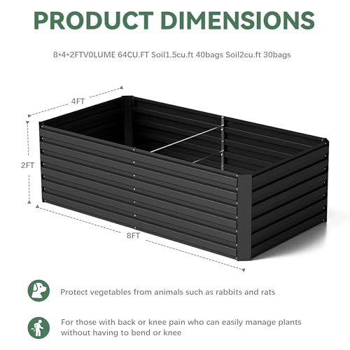 Galvanized Raised Garden Bed 8x4x2ft, Large Metal Planter Box for Outdoor Vegetables, Flowers & Herbs D2106