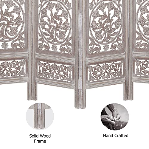 4 Panel Folding Wood Room Divider, Antique Brown, 72 x 80 P209