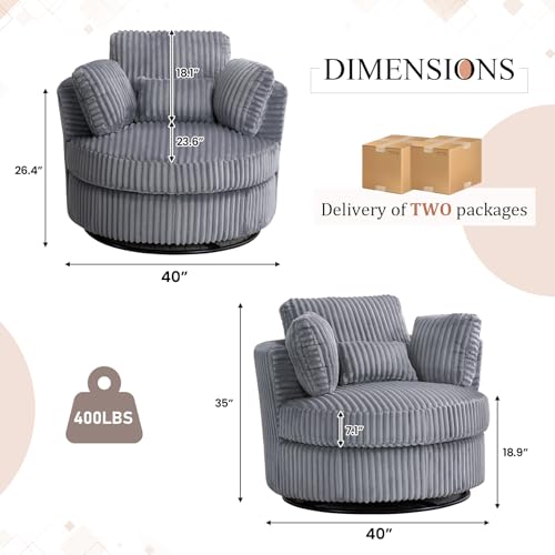 Round Swivel Barrel Chair with Ottoman for Living Room Bedroom G375183