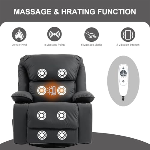 Massage Recliner Chair with Heat, Swivel Rocking, Cup Holders L468