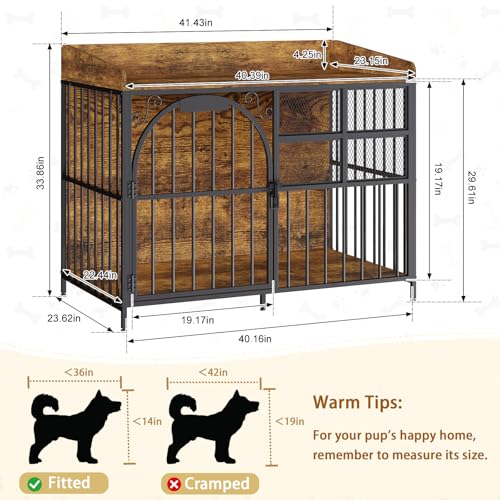 Large Dog Crate Furniture with Chew-Resistant Finish, Indoor Wooden Kennel with Storage N430