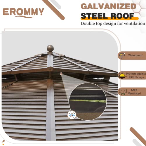 12x20 ft Hardtop Gazebo Double Roof Galvanized Steel Canopy Outdoor Aluminum Frame with Netting and Curtains X191579