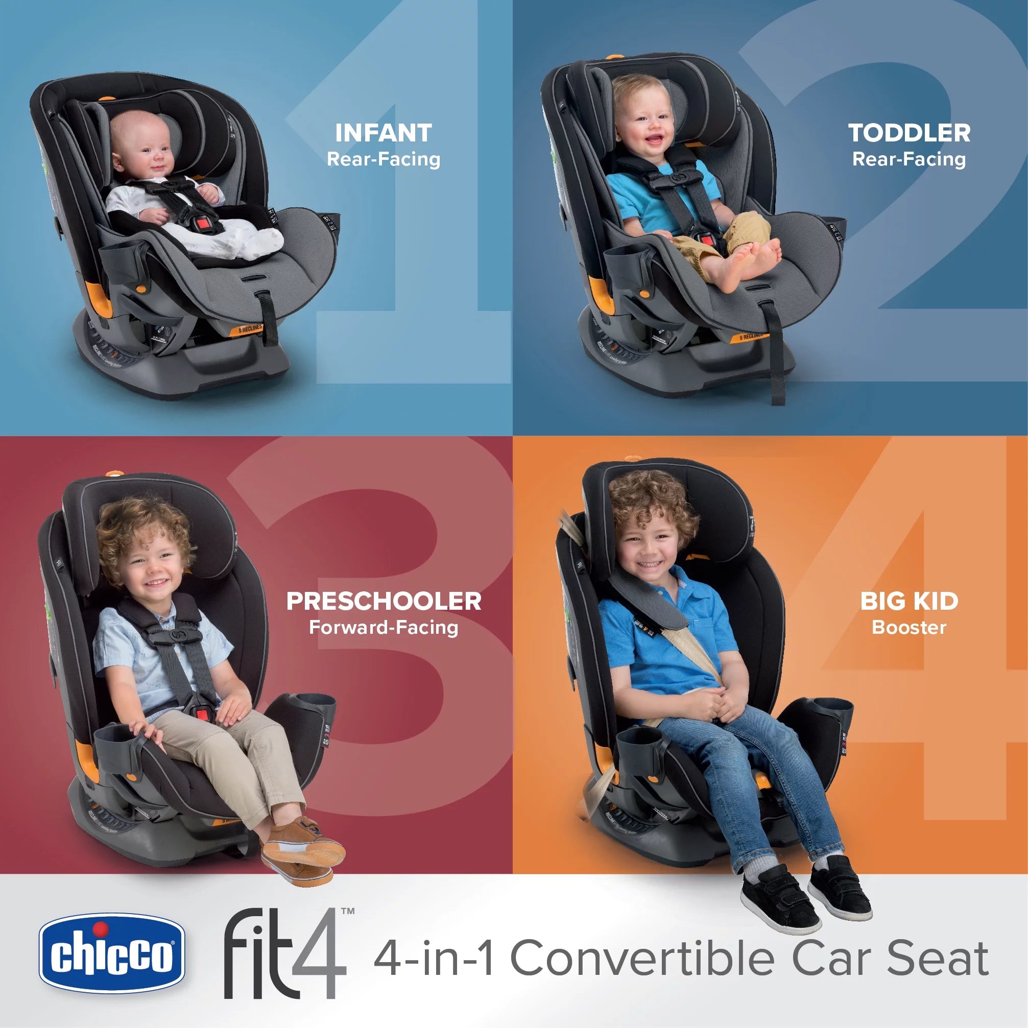 4-in-1 Convertible Car Seat, Navy/Purple Y1822