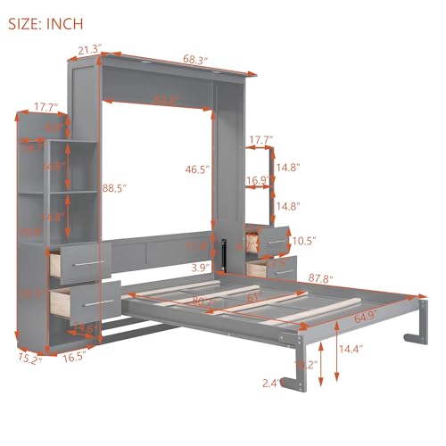 Queen Size Murphy Bed with Cabinet and LED Lights M1232