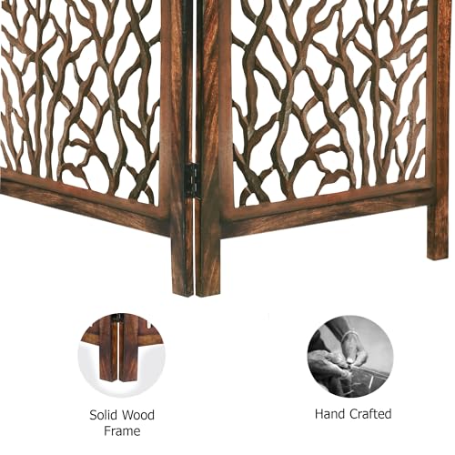 4 Panel Folding Wood Room Divider, Antique Brown, 72 x 80 P209