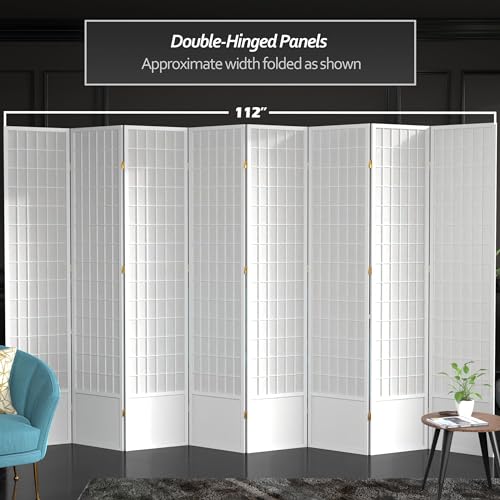 7 ft. Tall Window Pane Shoji Screen Room Divider, 3 Panels, White S15216
