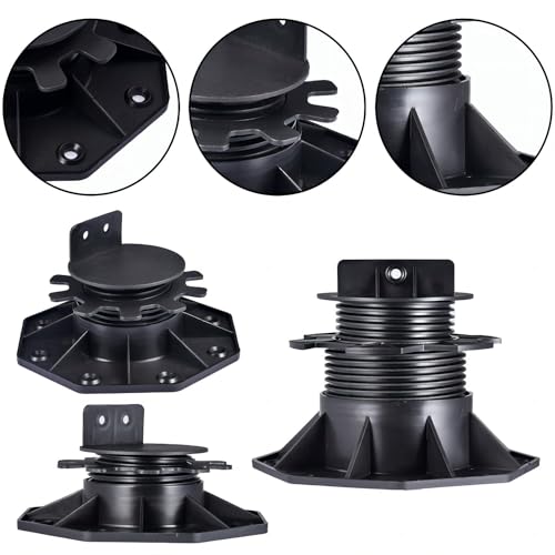 Adjustable Deck Support Pedestal for Floating Deck Platform, Height 1-3/16" to 2-3/8", Black, 12-Pack N44768