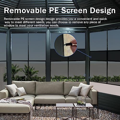 10 x 10 ft Hardtop Gazebo with Netting and Curtains, Galvanized Steel Roof for Patio K80436