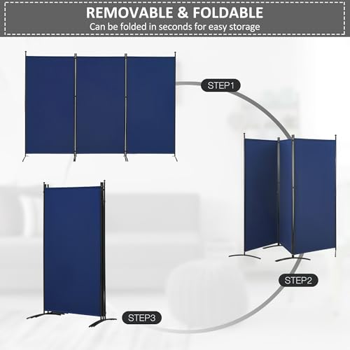 3 Panel Room Divider Folding Partition Privacy Screens, Freestanding Fabric Panel, 102" W x 71" H S7520