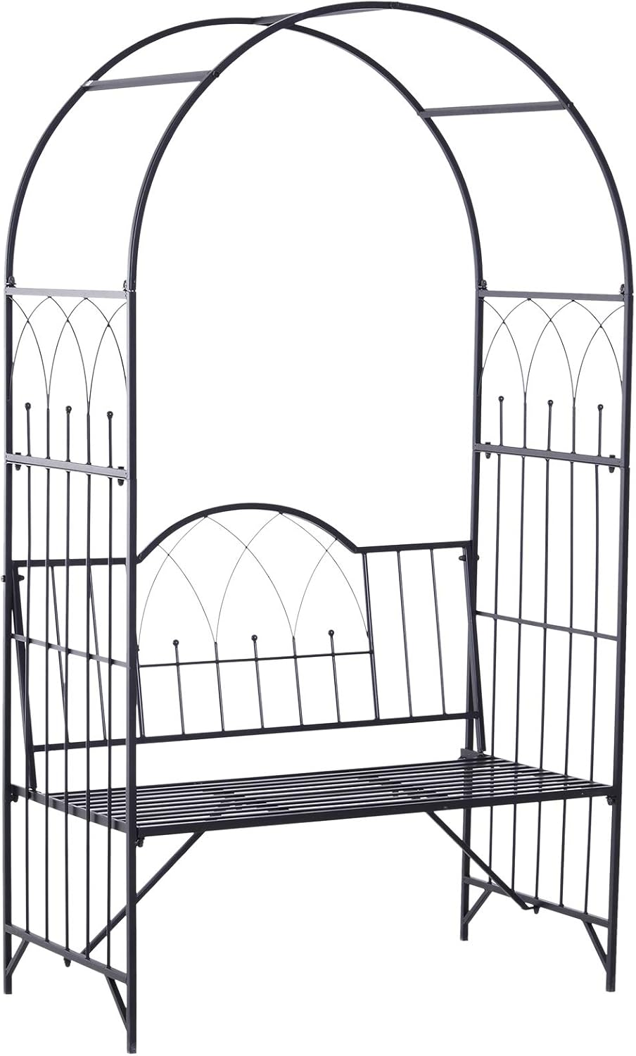 Metal Trellis Arbor Arch with Garden Bench for Climbing Plants Z662940
