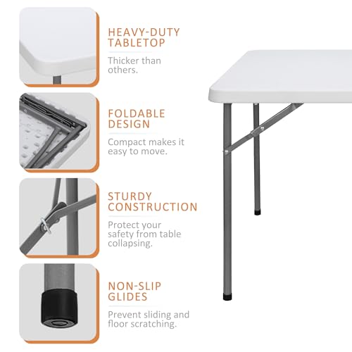 Portable 4 Foot Plastic Folding Table, Indoor Outdoor Heavy Duty, White Y15191