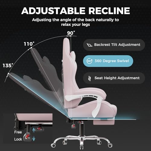 Gaming Chair with Footrest and Lumbar Support, Height Adjustable, Blue Y9034