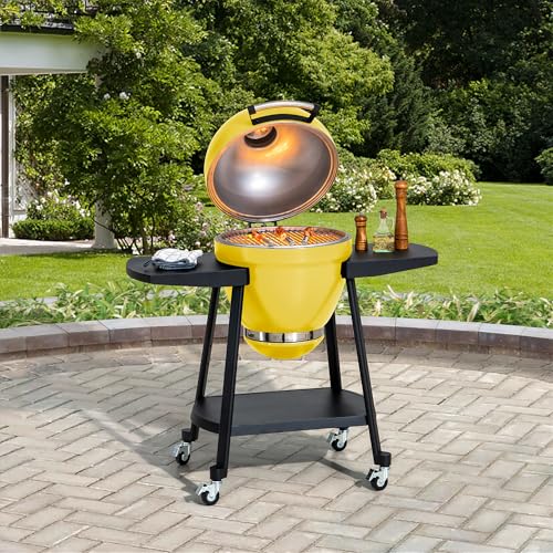 Charcoal Kamado Grill with Pizza Stone and Wheels Y970299