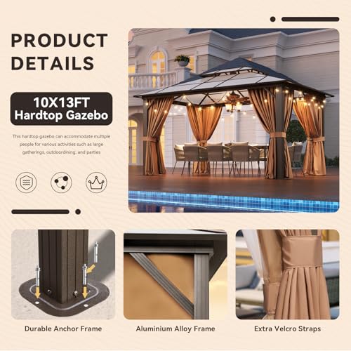 12x16 Hardtop Gazebo with Netting and Curtains for Patio K27275
