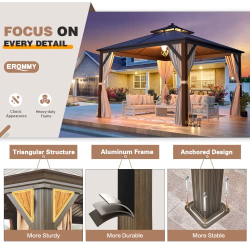 12x20 ft Hardtop Gazebo Double Roof Galvanized Steel Canopy Outdoor Aluminum Frame with Netting and Curtains X191579