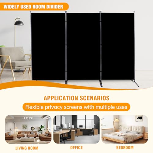 Room Divider Screen 3 Panel Folding Partition with Metal Frame, Grey N348
