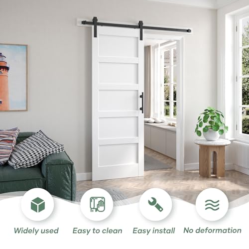 Double 21x84in White Barn Door with 7FT Sliding Hardware Kit, MDF, PVC Surface, DIY Assembly R60322