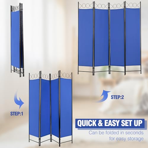 4 Panel Room Divider 6FT Steel Frame Folding Privacy Screen G872592