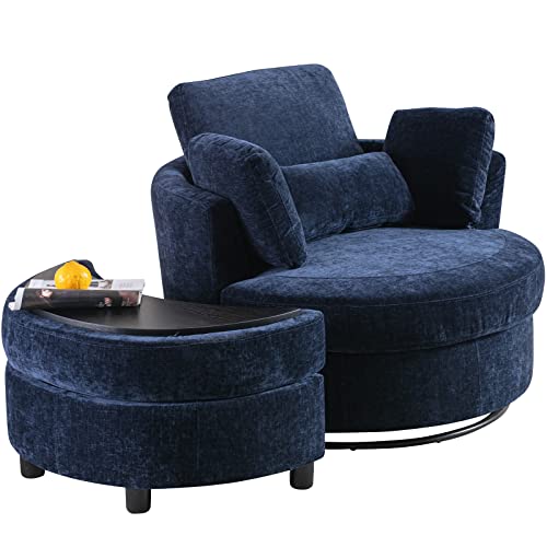 Round Swivel Barrel Chair with Ottoman for Living Room Bedroom G375183