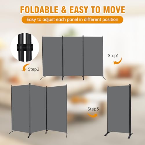 Room Divider Screen 3 Panel Folding Partition with Metal Frame, Grey N348