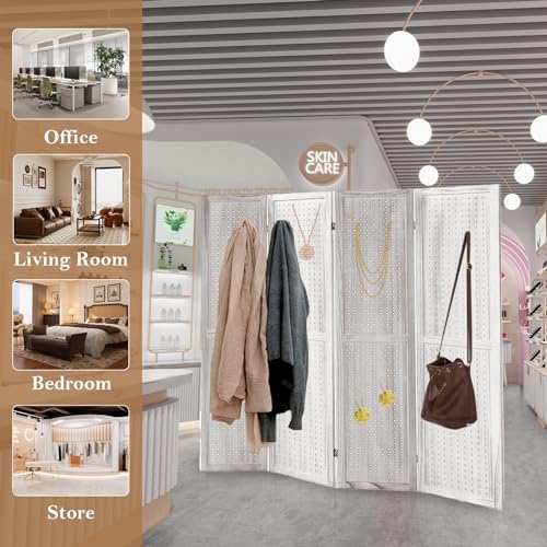 Wooden Pegboard Room Divider with Folding Privacy Screen, 5.6Ft, Light Brown D937870