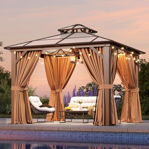 12x16 Hardtop Gazebo with Netting and Curtains for Patio K27275