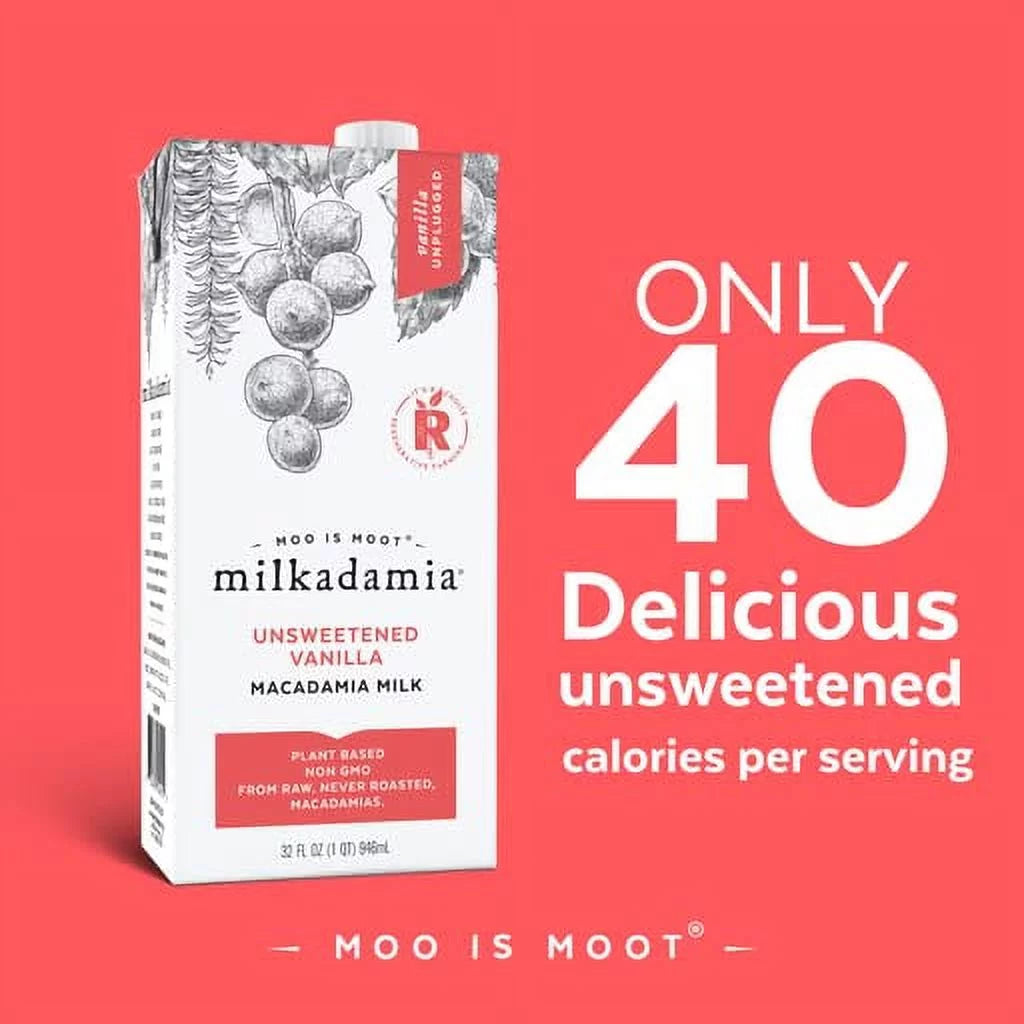 Unsweetened Vanilla Macadamia Milk, 32 Fl Oz (Pack of 6) U616
