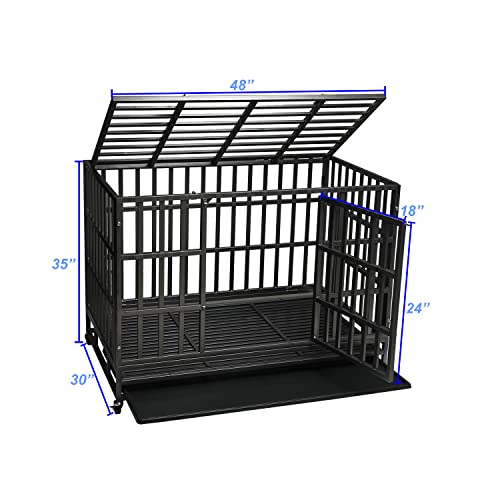 Heavy Duty Dog Kennel Crate with Metal Frame, Double Doors and Lockable Wheels J6089