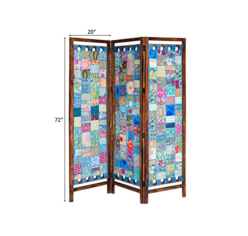 4 Panel Folding Wood Room Divider, Antique Brown, 72 x 80 P209