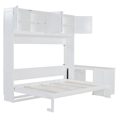 Twin Murphy Bed with Closet, Drawers & Desk, White Q211
