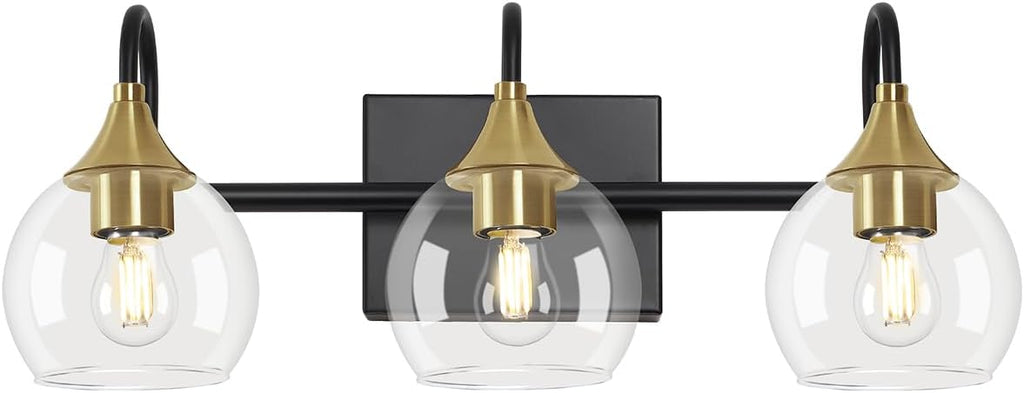 Black Gold Bathroom Vanity Light, 3-Light Globe Wall Sconce Q907095