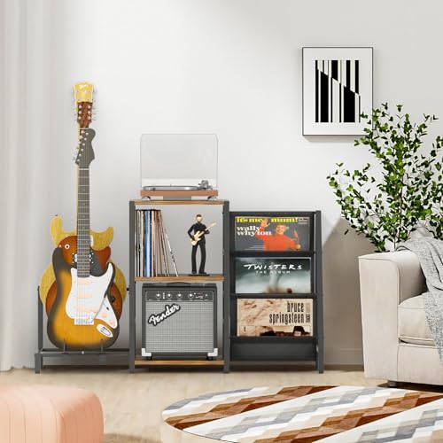 Record Player Stand with Guitar and Vinyl Storage J9238