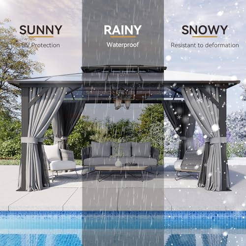 12x16 Hardtop Gazebo with Netting and Curtains for Patio K27275