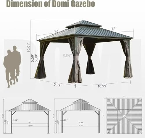 10 x 10 ft Hardtop Gazebo with Netting and Curtains, Galvanized Steel Roof for Patio K80436