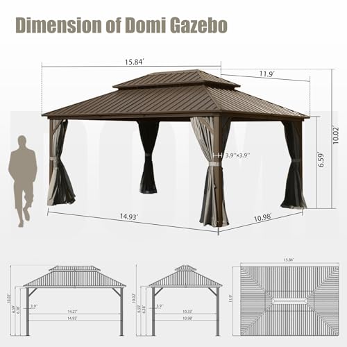 10 x 10 ft Hardtop Gazebo with Netting and Curtains, Galvanized Steel Roof for Patio K80436