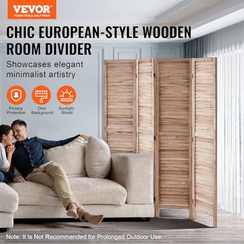 4 Panel Folding Wood Room Divider, 66.9 Inch Tall Privacy Screen I263