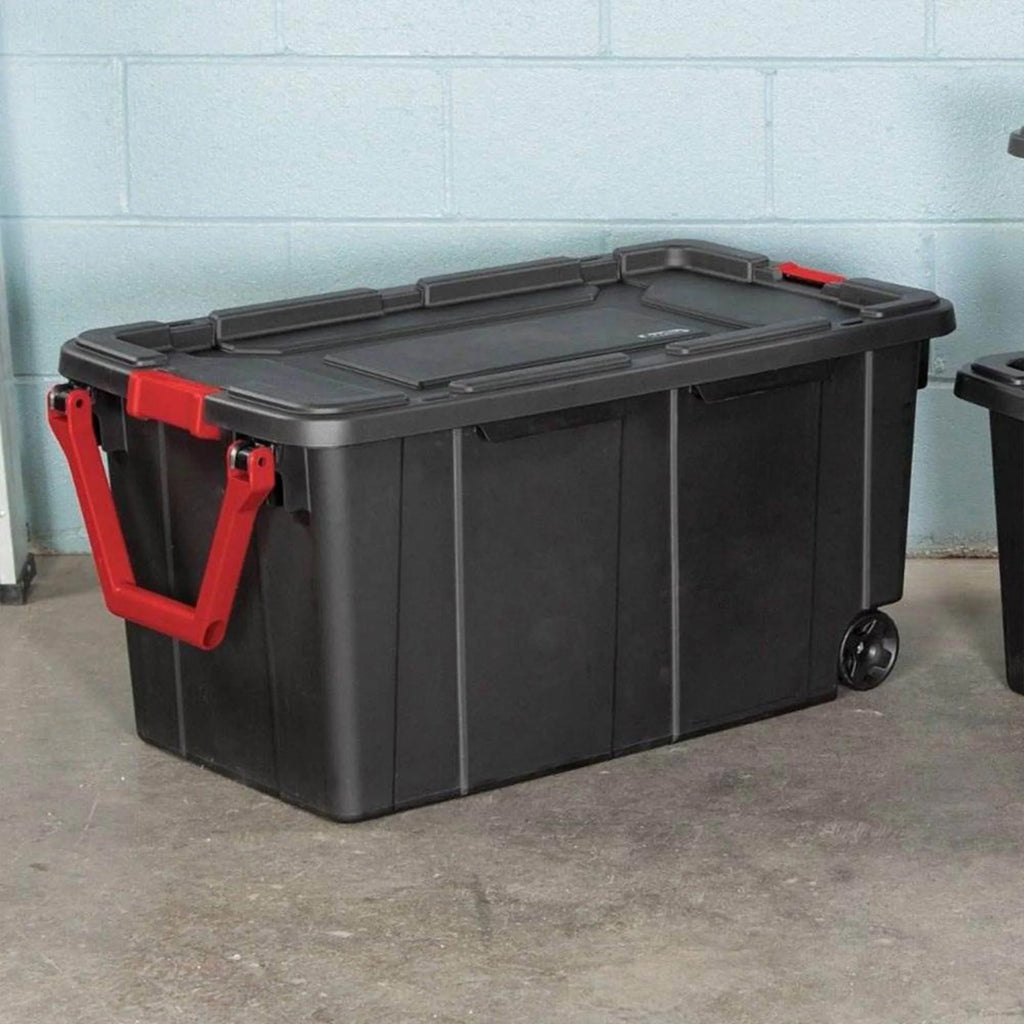 40 Gallon Wheeled Industrial Storage Tote, Black (8 Pack) X858