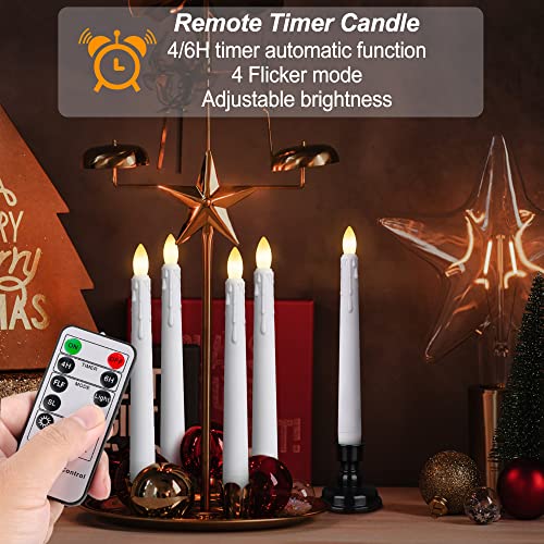 Flameless Flickering Taper Candles with Remote and Timer, 8 Inch, Ivory N86615