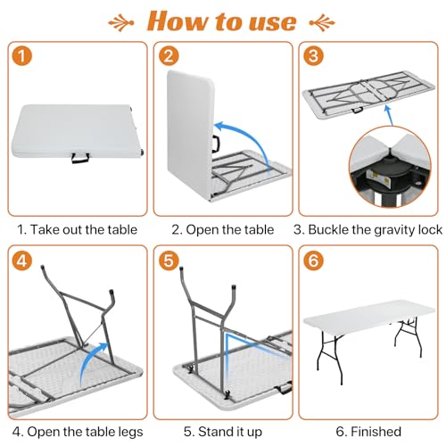 Folding Table 6 Foot Indoor Outdoor Heavy Duty Portable White A336496