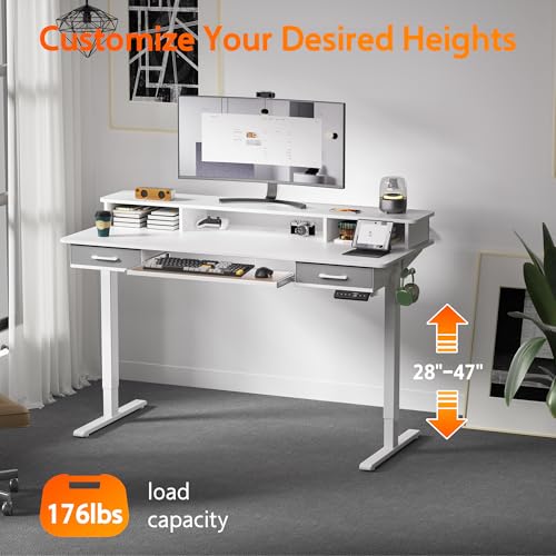 Electric Standing Desk with 2 Drawers, Height Adjustable for Home Office W495