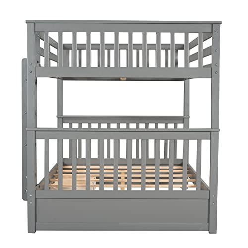 Twin Over Full Bunk Bed with Slide and Stairs for Kids I642