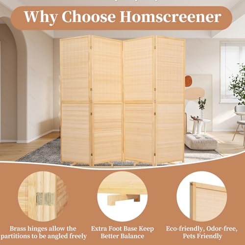 Bamboo Room Divider 4 Panel Freestanding Folding Privacy Screen T33053